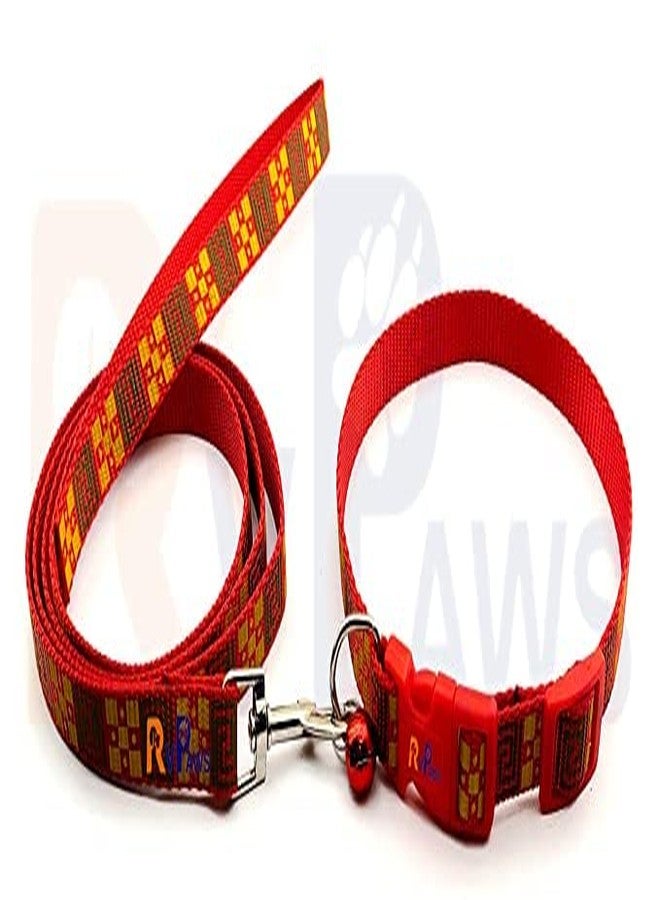 Pups&Pets طقم طوق ومقود للجراء من Pups&Pets مقاس 15 مم - طوق نايلون قابل للتعديل مطبوع عليه صورة جرو مع مقود للقطط والجراء، طوق سريع الفتح وجيد التهوية مع جرس للجراء والكلاب والقطط (أحمر) - Image 4